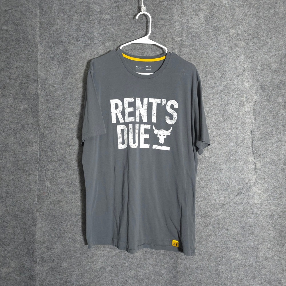 Under Armour Project Rock T-Shirt Mens Large Gray‎ Rents Due Bull HeatGear Loose